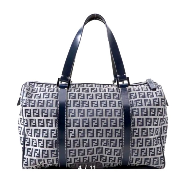 FENDI Navy Zucchino Pattern Boston Handbag - Picture 1 of 16